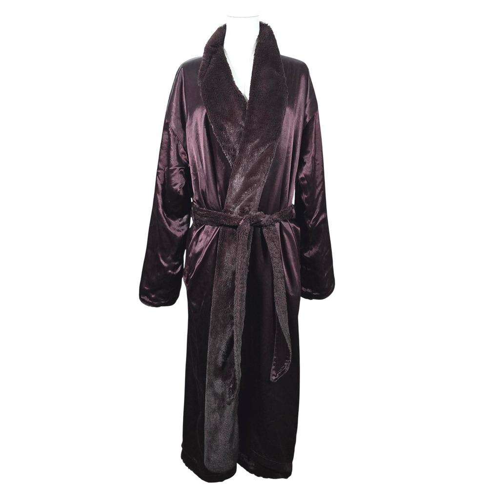 Giraffe at Home Luxe Satin Faux Fur Lined Robe‎ Espresso Brown Size 1 M/L